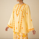 Mehak Embroidered Linen Cotton Farshi Coord Set - Mango Yellow