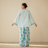 Mehak Embroidered Linen Cotton Farshi Coord Set - Blue Lagoon