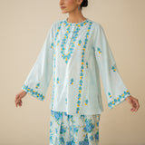Mehak Embroidered Linen Cotton Farshi Coord Set - Blue Lagoon