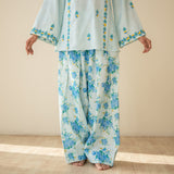 Mehak Embroidered Linen Cotton Farshi Coord Set - Blue Lagoon