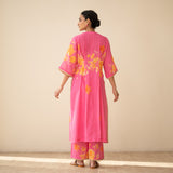 Sakura Hand Embroidered Festive Cotton Slub Kurta Set - Bubblegum Pink