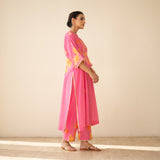 Sakura Hand Embroidered Festive Cotton Slub Kurta Set - Bubblegum Pink