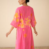 Sakura Hand Embroidered Festive Cotton Slub Kurta Set - Bubblegum Pink