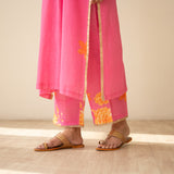 Sakura Hand Embroidered Festive Cotton Slub Kurta Set - Bubblegum Pink