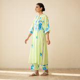 Sakura Hand Embroidered Festive Cotton Slub Kurta Set - Pista Green
