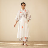 Sakura Hand Embroidered Festive Cotton Slub Kurta Set - Milky White