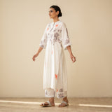Sakura Hand Embroidered Festive Cotton Slub Kurta Set - Milky White