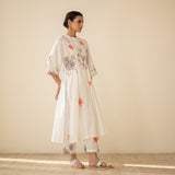Sakura Hand Embroidered Festive Cotton Slub Kurta Set - Milky White