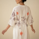 Sakura Hand Embroidered Festive Cotton Slub Kurta Set - Milky White