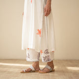 Sakura Hand Embroidered Festive Cotton Slub Kurta Set - Milky White