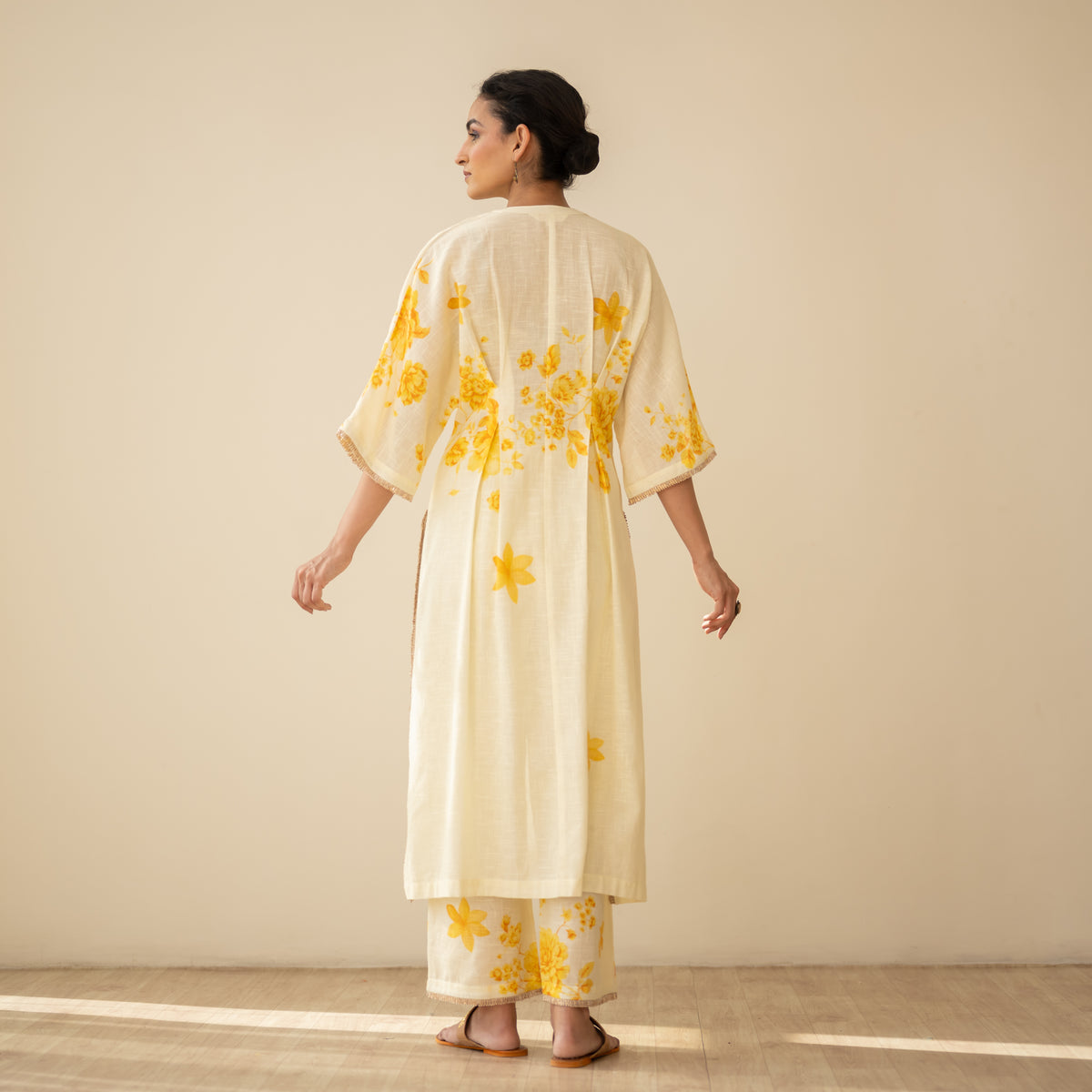 Sakura Hand Embroidered Festive Cotton Slub Kurta Set - Butter Yellow