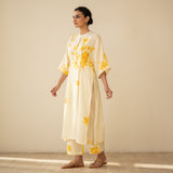 Sakura Hand Embroidered Festive Cotton Slub Kurta Set - Butter Yellow