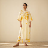 Sakura Hand Embroidered Festive Cotton Slub Kurta Set - Butter Yellow