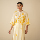 Sakura Hand Embroidered Festive Cotton Slub Kurta Set - Butter Yellow
