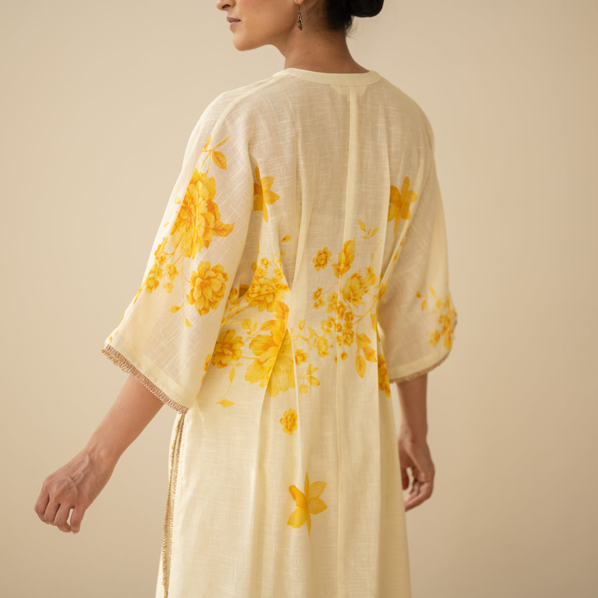 Sakura Hand Embroidered Festive Cotton Slub Kurta Set - Butter Yellow