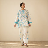 Chaman Gota Details Festive Salwar Cotton Slub Coord Set - Azure Blue