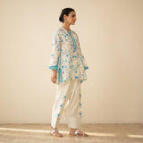 Chaman Gota Details Festive Salwar Cotton Slub Coord Set - Azure Blue