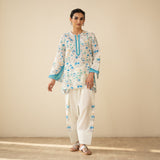 Chaman Gota Details Festive Salwar Cotton Slub Coord Set - Azure Blue