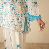 Chaman Gota Details Festive Salwar Cotton Slub Coord Set - Azure Blue