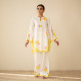 Rose Embroidered Linen Cotton Farshi Coord Set - Mango Bite