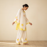 Rose Embroidered Linen Cotton Farshi Coord Set - Mango Bite