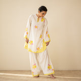 Rose Embroidered Linen Cotton Farshi Coord Set - Mango Bite