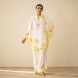 Rose Embroidered Linen Cotton Farshi Coord Set - Mango Bite