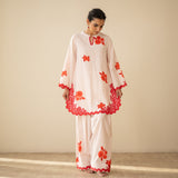Rose Embroidered Linen Cotton Farshi Coord Set - Sindoori Laal