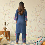 Blue Tribal Woollen Kurta Set with Tassel Detailing