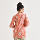 Peach Breezy Sanganeri Floral Cotton Tunic with Pintuck Detail