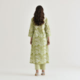 Lime Green Sanganeri Cotton Co-ord Set with Embroidery & Lace Details