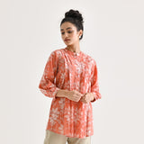 Peach Breezy Sanganeri Floral Cotton Tunic with Pintuck Detail