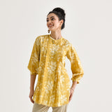 Mango Yellow Breezy Sanganeri Floral Cotton Tunic with Pintuck Detail