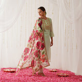 Mint Green Embroidered Chanderi Kurta Set for Women