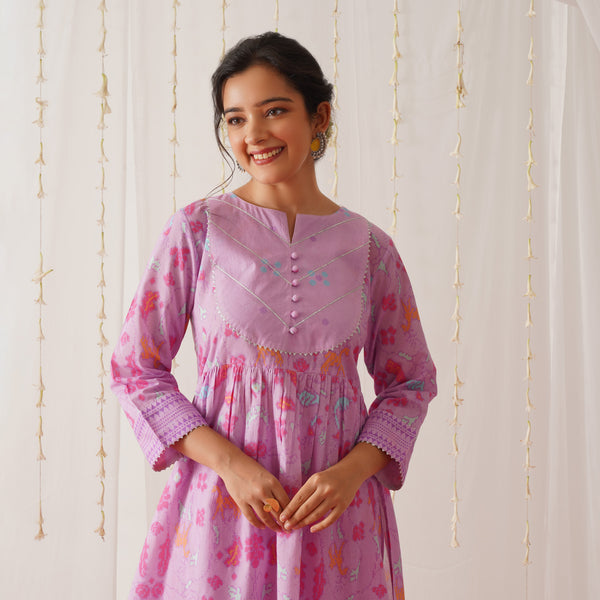 Lilac Ikat Inspired Kurta Pant Set with Dupatta