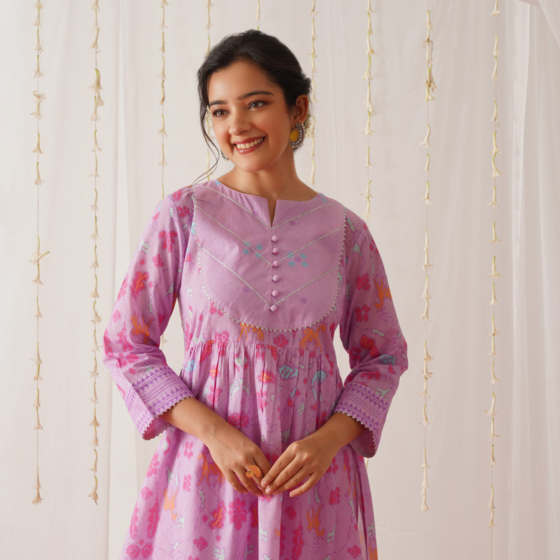 Lilac Ikat Inspired Kurta Pant Set with Dupatta