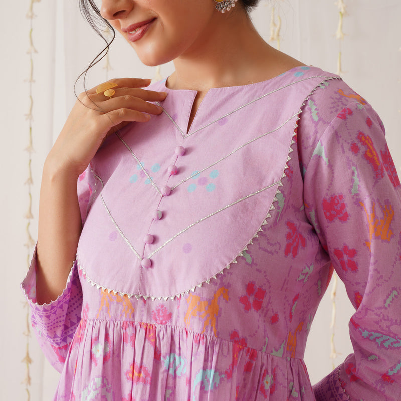 Lilac Ikat Inspired Kurta Pant Set with Dupatta