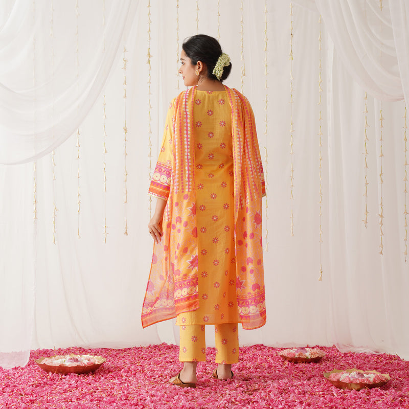 Mustard Kurta Pant Set with Gota Detailing & Dupatta