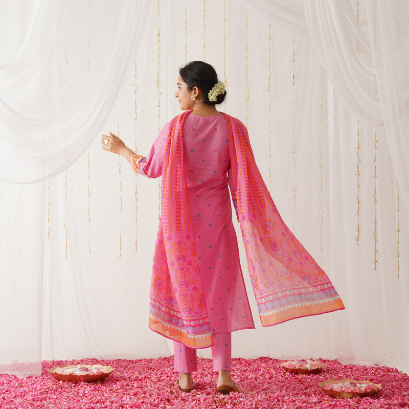 Pink Kurta Pant Set with Gota Detailing & Dupatta