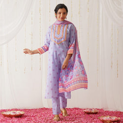 Lilac Kurta Pant Set with Gota Detailing & Dupatta
