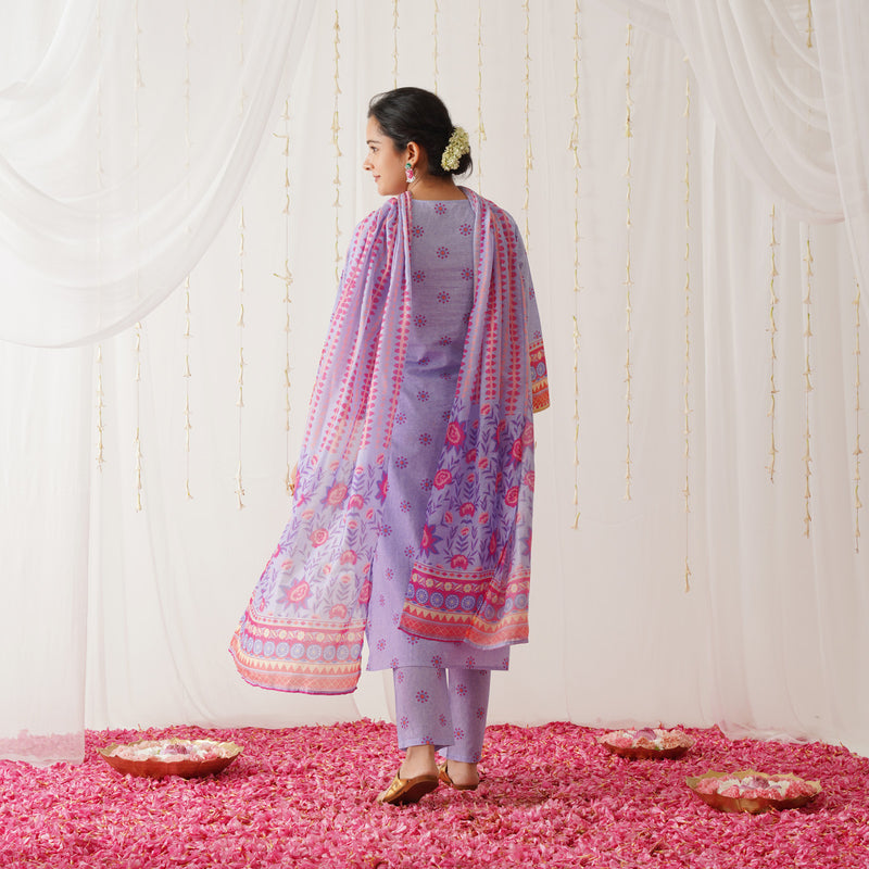 Lilac Kurta Pant Set with Gota Detailing & Dupatta