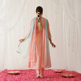 Peach Embroidered Chanderi Kurta Set for Women