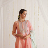Peach Embroidered Chanderi Kurta Set for Women