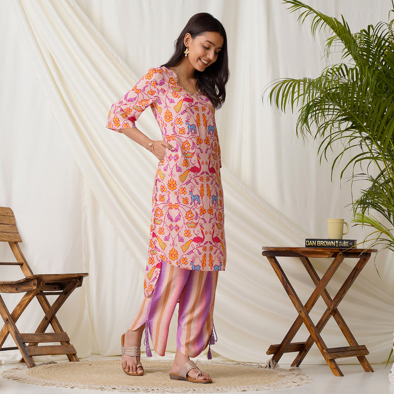 Pink Ikat Inspired High low Co-ord Set