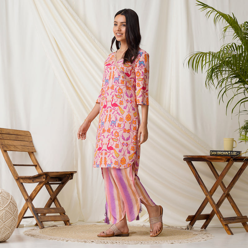 Pink Ikat Inspired High low Co-ord Set