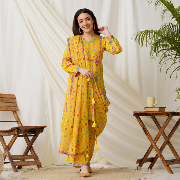 Yellow Embroidered Salwar Kurta Set with Dupatta