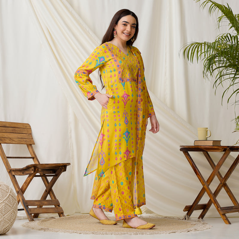 Yellow Embroidered Salwar Kurta Set with Dupatta