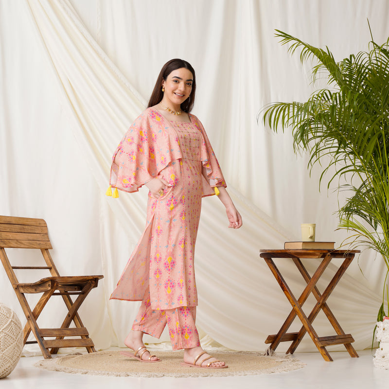 Peach Co-ord Set with Embroidery Details