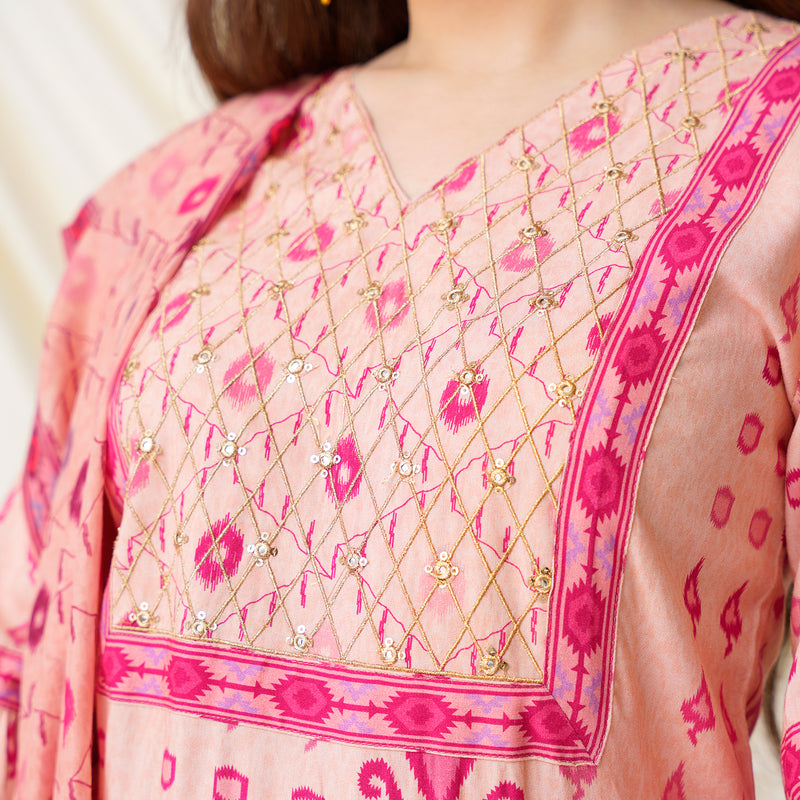 Peach Embroidered Salwar Kurta Set with Dupatta