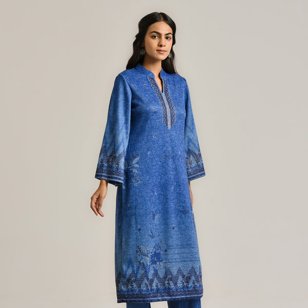 Blue Contemporary Woollen Kurta
